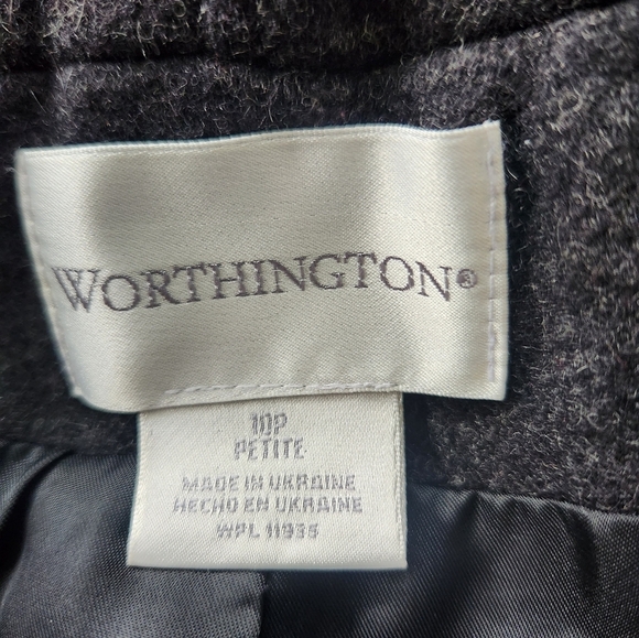 Worthington Long Wool Womens Trench Coat 10 P Rabbit Fur Trim Hooded Gray Vtg - Picture 14 of 15